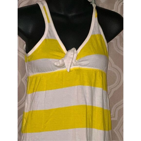 Beautiful vibrant colors Babydoll Bow Mini Dress Yellow Striped Womens size Smal - Picture 2 of 5